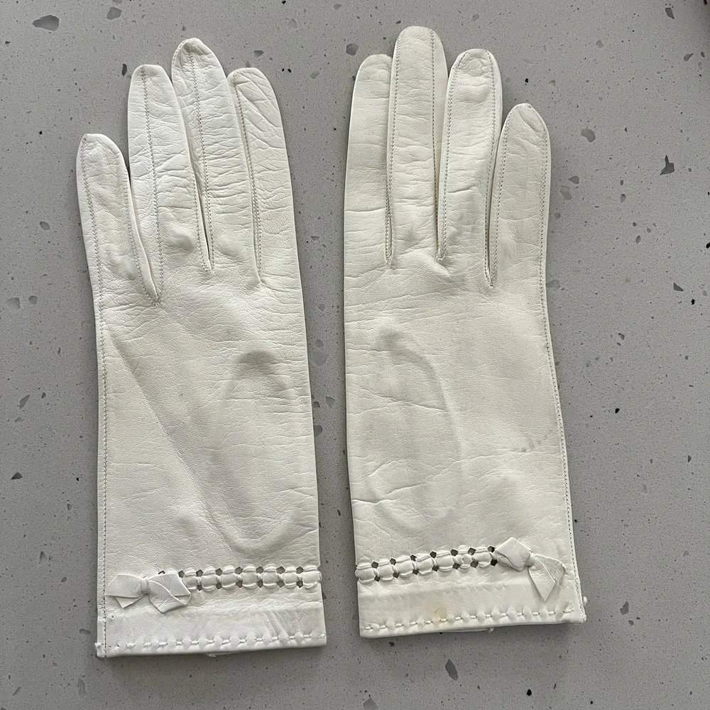 Vintage 50s 60s Genuine Deerskin Leather Gloves set White Black size 6 / 6.5